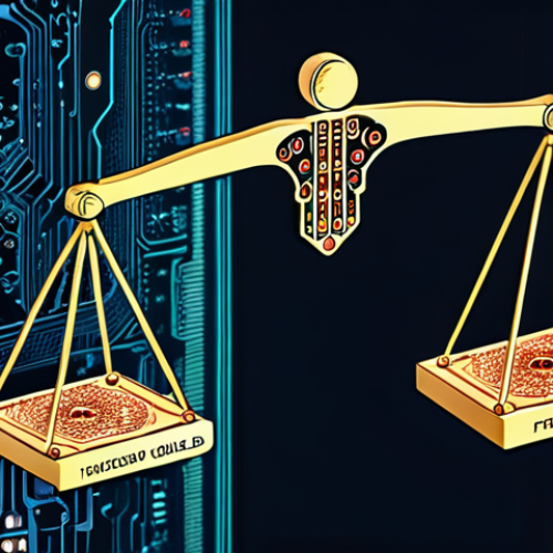 Home 11 **
> A digitally stylized depiction of a scale, one side laden with advanced technology (circuit boards, AI neural network visuals), the other with ethical considerations (a symbolic representation of justice, privacy, and human well-being). The scale is tilted slightly towards technology but with a visible effort to balance it. The background suggests a modern, interconnected world.
**