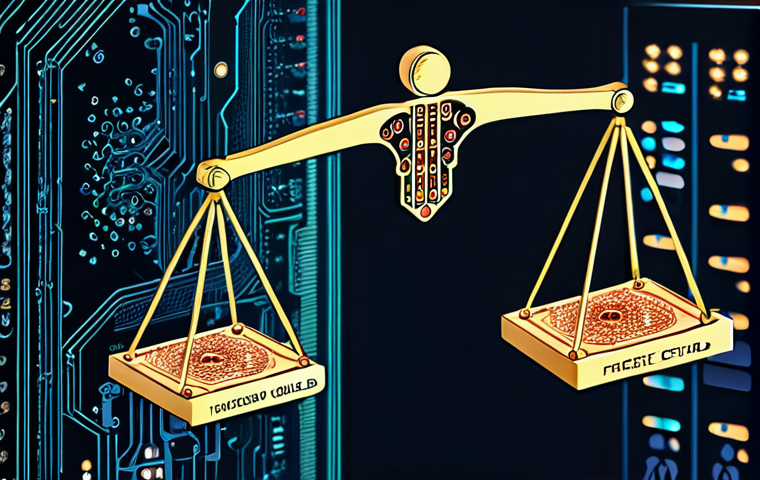 **
> A digitally stylized depiction of a scale, one side laden with advanced technology (circuit boards, AI neural network visuals), the other with ethical considerations (a symbolic representation of justice, privacy, and human well-being). The scale is tilted slightly towards technology but with a visible effort to balance it. The background suggests a modern, interconnected world.
**