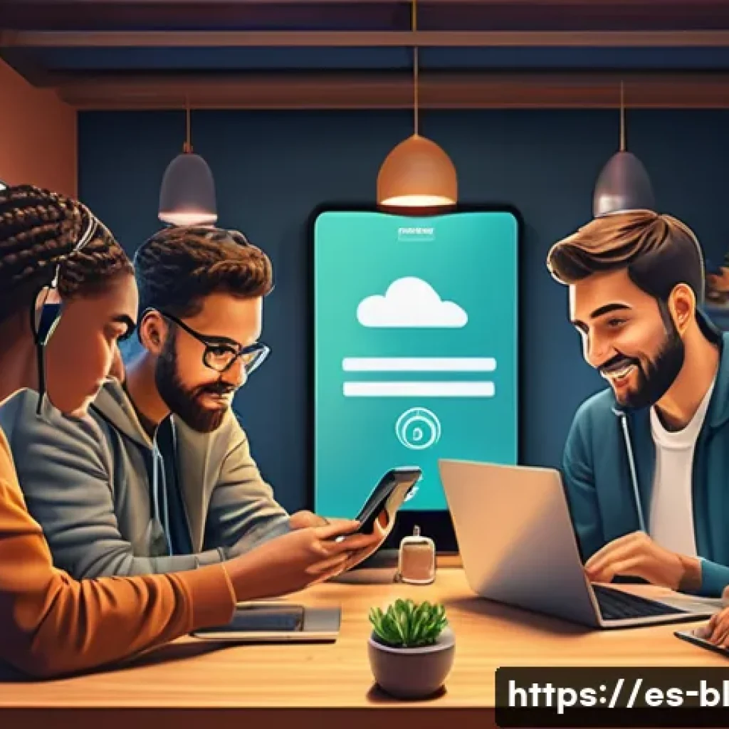 디지털 프라이버시의 윤리적 측면 - A detailed digital illustration of a diverse group of Spanish-speaking people using various devices—...