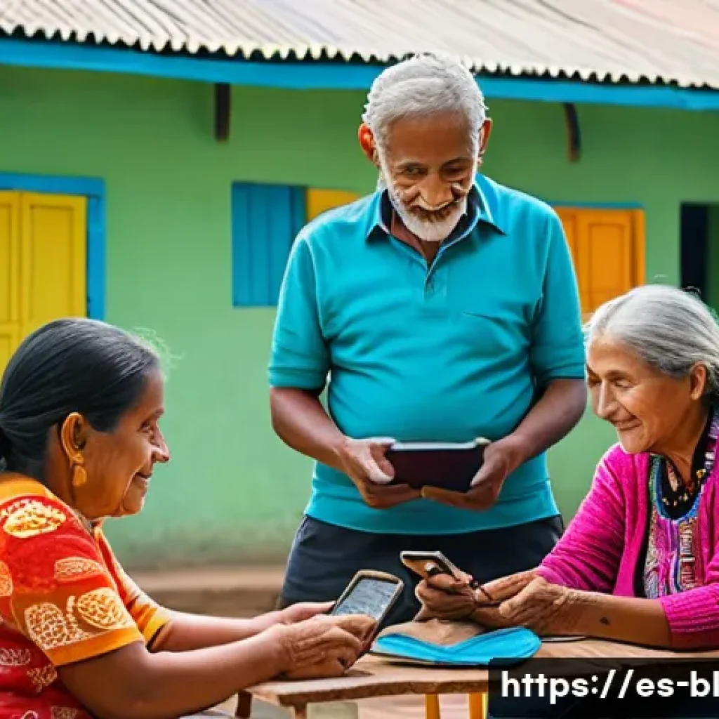 초연결 사회에서의 포용성 증진 - A vibrant community digital literacy workshop in a rural Latin American village, featuring diverse a...
