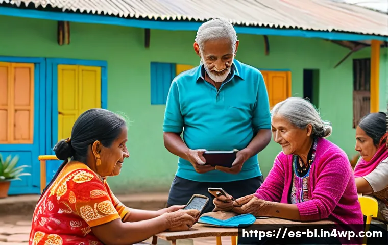 초연결 사회에서의 포용성 증진 - A vibrant community digital literacy workshop in a rural Latin American village, featuring diverse a...