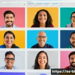 Home 22 초연결 사회의 인간 중심 접근법 - A diverse group of Latin American adults engaged in a warm virtual meeting, displayed on computer sc...