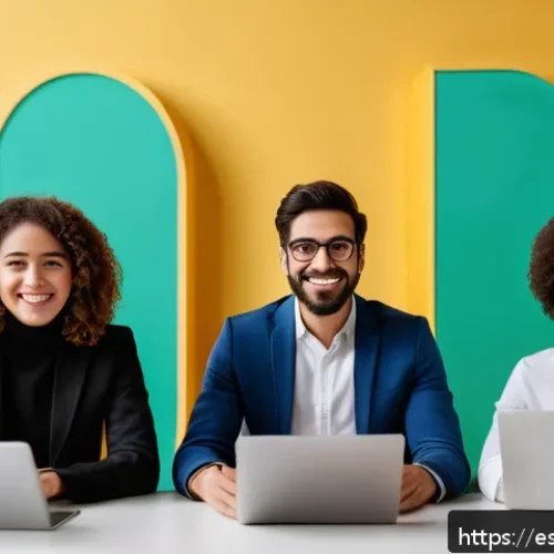 Home 17 초연결 사회에서의 협력과 윤리 - A diverse group of young Spanish-speaking professionals collaborating in a modern digital workspace,...